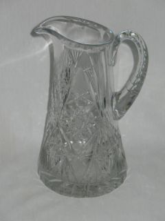Vintage Hobstar Cut Crystal Tall Water Pitcher