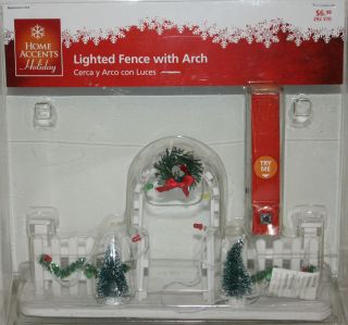 Home Accents Holiday Christmas Village Lighted Fence with Arch NIP 