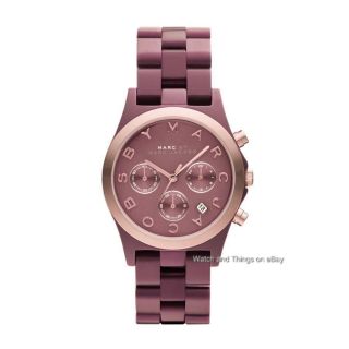 NEW MARC BY MARC JACOBS HENRY ALUMINUM CHRONO BROWN/PURPLE LADIES 
