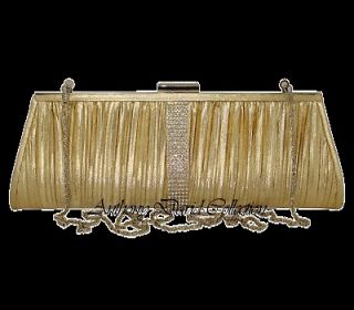 Gold Lame Pleated Crystal Clutch Purse Evening Bag with Swarovski 