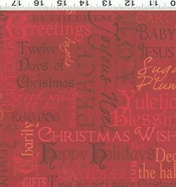 VINTAGE CHRISTMAS~BY 1/2 YD~CLOTHWORKS~​RED WORDS ON RED~Y1014 4