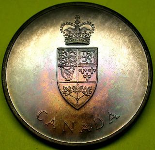 1967 CANADA Large Sterling Silver Confederation Medallion PQ Rainbow 
