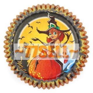 100 Cupcake Cakse Cases Muffin Liners Halloween Witch Pumpkin Bat