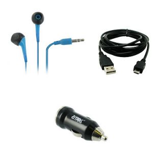 Headphones (Blue) + 8 USB Cable + USB Car Adapter for LG Phones