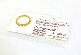 NEW AUTHENTIC HEARTS ON FIRE 18K DIAMOND BAR HEART LADIES BAND RING 