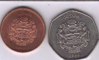 HIGH DENOMINATION COINS from GUYANA   5 & 10 DOLLARS (BOTH DATING 