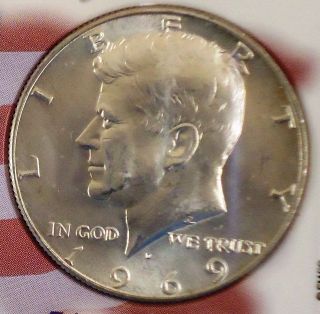 1969D John F. Kennedy Silver Half Dollar in Gift Case