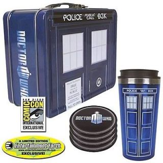 Doctor Who TARDIS Tin Tote Gift Set   SDCC Exclusive Coasters Tin Mug