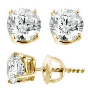 02 ct J I3 Natural Non Certified Diamond Stud Earrings Gold Over 