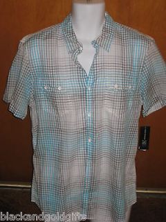 INC Mens Large Turquoise Bay Short Sleeve 100% Cotton Casual Dress 