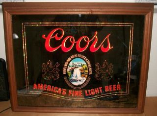   Coors Light Beer Back Lighted Framed Mirror. Bar Pub Den Game Sign