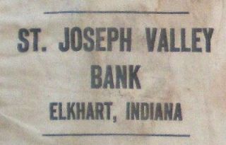ST JOSEPH VALLEY BANK Canvas Money Draw String Bag 1960s Elkhart 