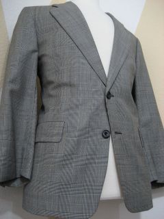 Hickey Freeman suit Black white houndstooth plaid w blue Center vent 