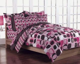   Girls Teen Geometric Pink and Brown Full Bedding Comforter Sheet Set
