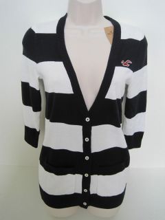 HOLLISTER Womens Navy/White Striped 3/4 Sleeve Cardigan Sweater Size 