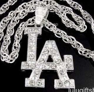   LA SILVER PLATED MENS BLING BLING HIP HOP PENDANT CHAIN NECKLACE BIG