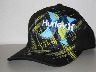 HURLEY ONE AND ONLY QUASAR BLACK BLUE YELLOW FLEX FIT HAT CAP NEW RARE 
