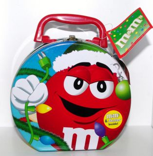 RED Holiday Lights Metal Tin Lunch Box Container