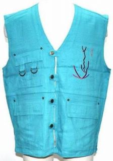 Karl Kani Jeans Teal Heavy Cotton Vest Shooting Vest Mens Size Large 