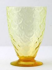 Pukeberg Turkey Tracks Topaz Vaseline Tumbler Glass Solfjäder 1920s 