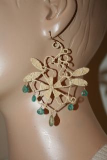 KATE SPADE Wendy Mink Woven Semi Precious Stone Earrings Aqua 18k Gold 