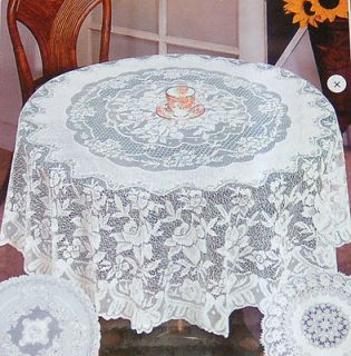 BEAUTIFUL 72 ROUND WHITE LACE TABLECLOTH POLYESTER