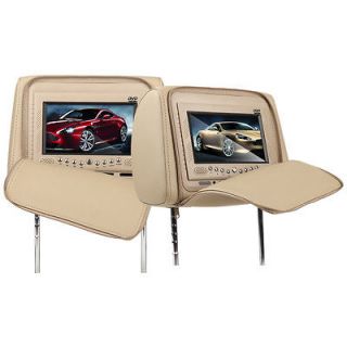 L0232 In Car 2x7HD LCD Beige Pillow Headrest DVD Player Speaker IR 