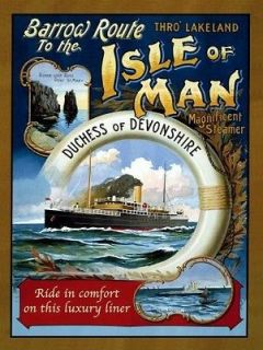 Isle of Man, Steam Ocean Liner, Ship, Boat, Sea, Small Metal/Tin Sign 
