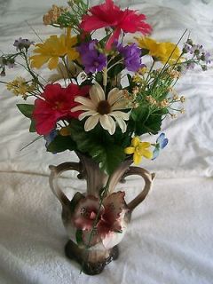   11 INCH CAPODIMONTE VASE WITH BEAUTIFUL PINK FLOWERS , EXQUISITE