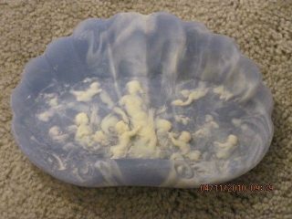 VINTAGE BLUE WHITE INCOLAY STONE CAMEO VICTORIAN TRAY