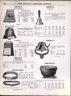 1928 AD Sugar Apple Butter Pig Iron Kettles Swiss Cow Bells Farm Bells