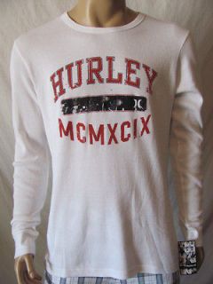 New HURLEY Mens White L/S Casual Crew Unit 99 Thermal Tee Shirt Knit 