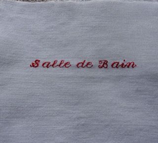 Antique french Linen Embroidered square   Salle de Bain   red