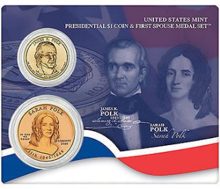 James K. Polk & Sarah Polk Presidential $1 Coin & First Spouse Medal 