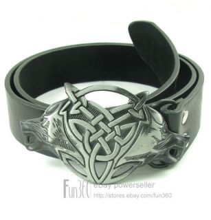   Gothic Style Double Weave Wolf Head Metal Buckle Genuine Leather Belt