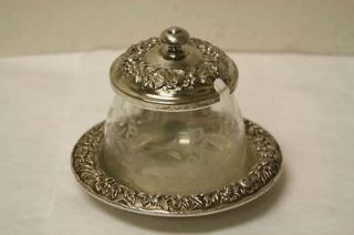 VTG S KIRK & SON Repousse Sterling Silver Jam, Jelly, Relish Jar w 