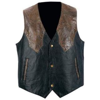 Genuine Leather Western Vest W/Brown Faux Snakeskin Shoulders & Chest