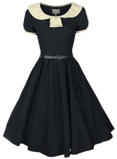 NEW CLASSY VINTAGE 1950s BLACK + CREAM COLLARED FLARED SWING PARTY 