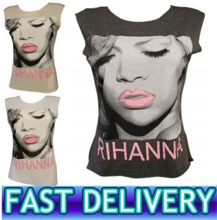 Rihanna Music Sleeveless Vest Long Tank Top T Shirt 8 10 12 14 