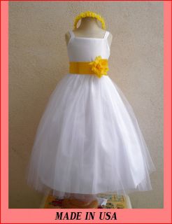 INFANT SATIN WHITE YELLOW WEDDING FLOWER GIRL DRESS