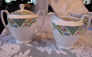 vintage crooksville silver trimmed sugar creamer set  