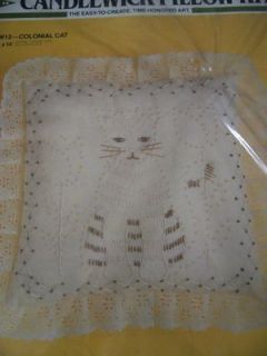 NIP NEW Vtg 80s 1983 COLONIAL CAT KITTEN PILLOW Candlewick Embroidery 