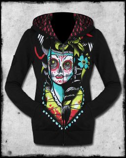 IRON FIST LUCKY LUCY BLACK SUGAR SKULL DAY OF THE DEAD TATTOO HOODIE 