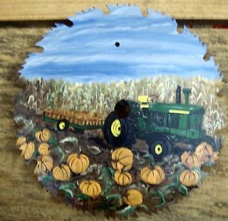 Hand Painted 10 saw blade John Deere Tractor Trailer Pumpkin Patch 