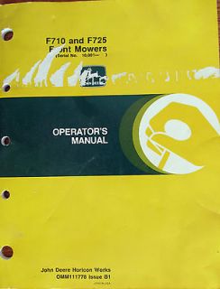 John Deere F710 F725 Front Mower Operators Manual (SN 10,001 & Up)