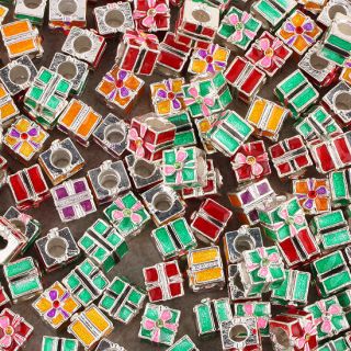 Big Hole Cube Xmas Gift Box Colorful Loose Charm European Bead Fit 