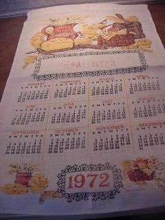 Vintage Linen 1972 Calendar McAllister Baking