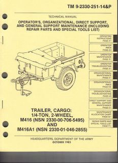 Trailer, Cargo, 1/4 Ton, 2 Wheel M416 and M416A1, Maint & Parts, 1985 