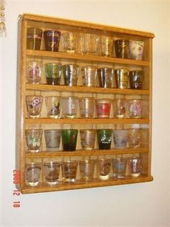 oak 35 shot glass display shelf case plexi front acrylic showcase