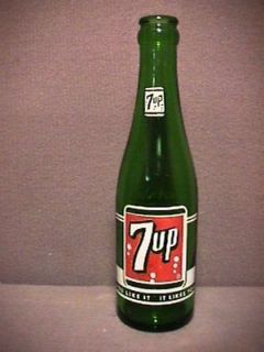 PAINTED LABEL SODA BOTTLE 7 UP ROCHESTER NY 7 OZ 1956